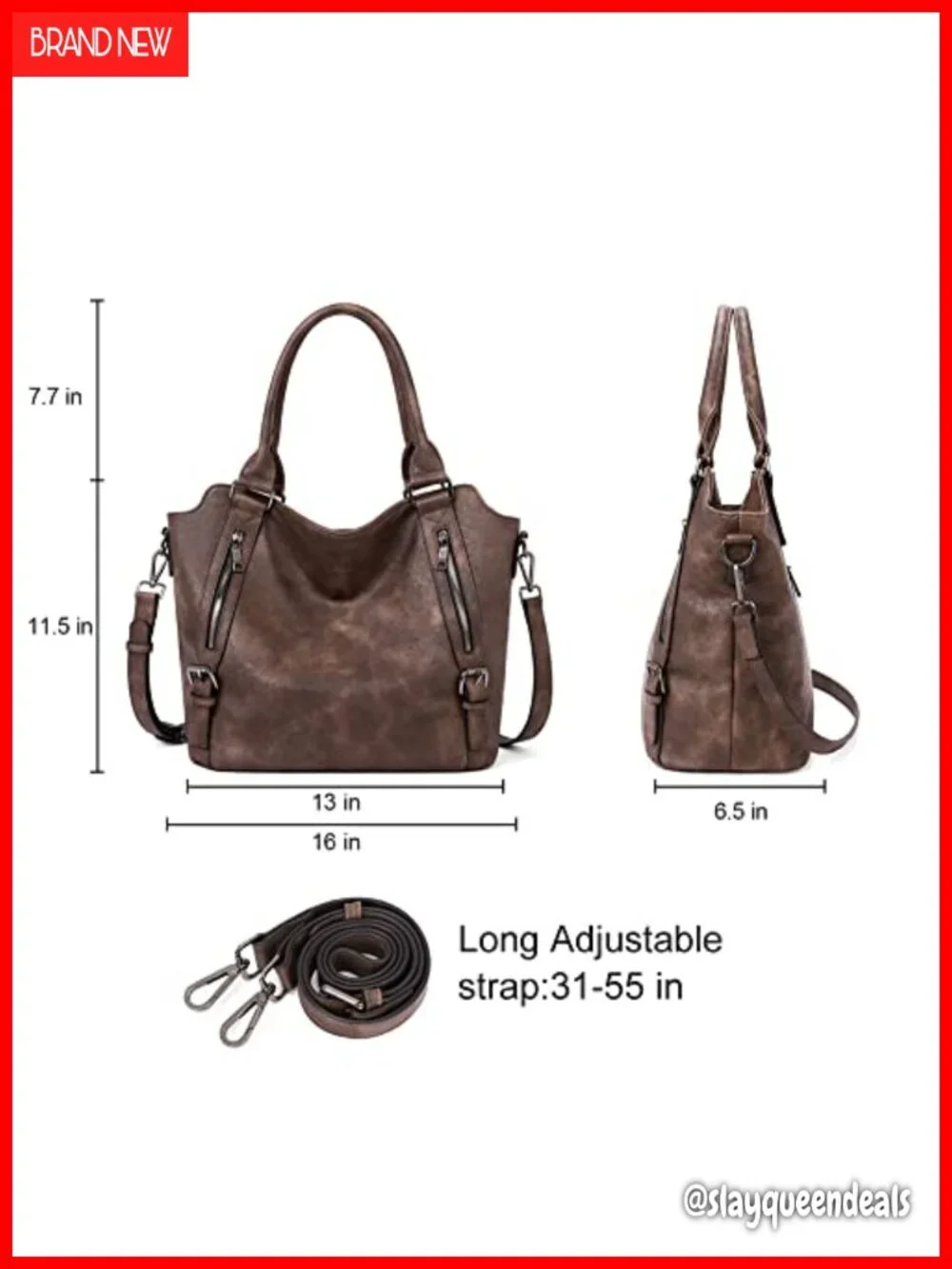 Large Vegan Leather Hobo Bag with Multiple Pockets, Adjustable Strap